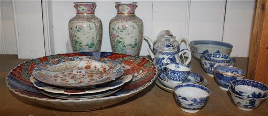 Japanese Imari charger, centred with ho-ho birds, four other Imari items  & a pair of enamelled vases (faults) & other sundry items(-)